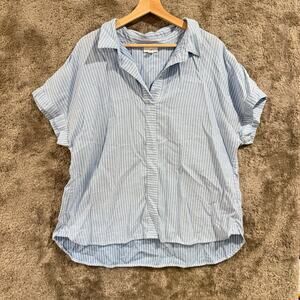 J. Jill Striped Short Sleeve Dolman Boxy Shirt Blouse Popover XL Blue White